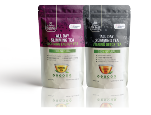 All Day Slimming Tea - Morning and Evening Tea packages with a white background. 